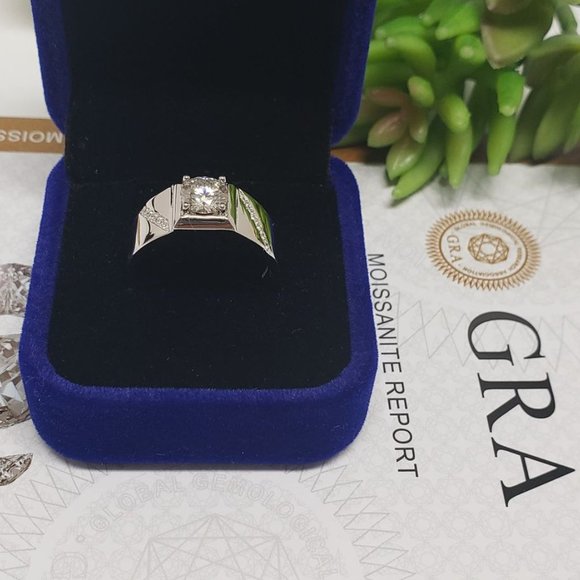 Men Moissanite Ring Engagement Ring 925 Sterling Silver Band for Men (M107) - Picture 4 of 5